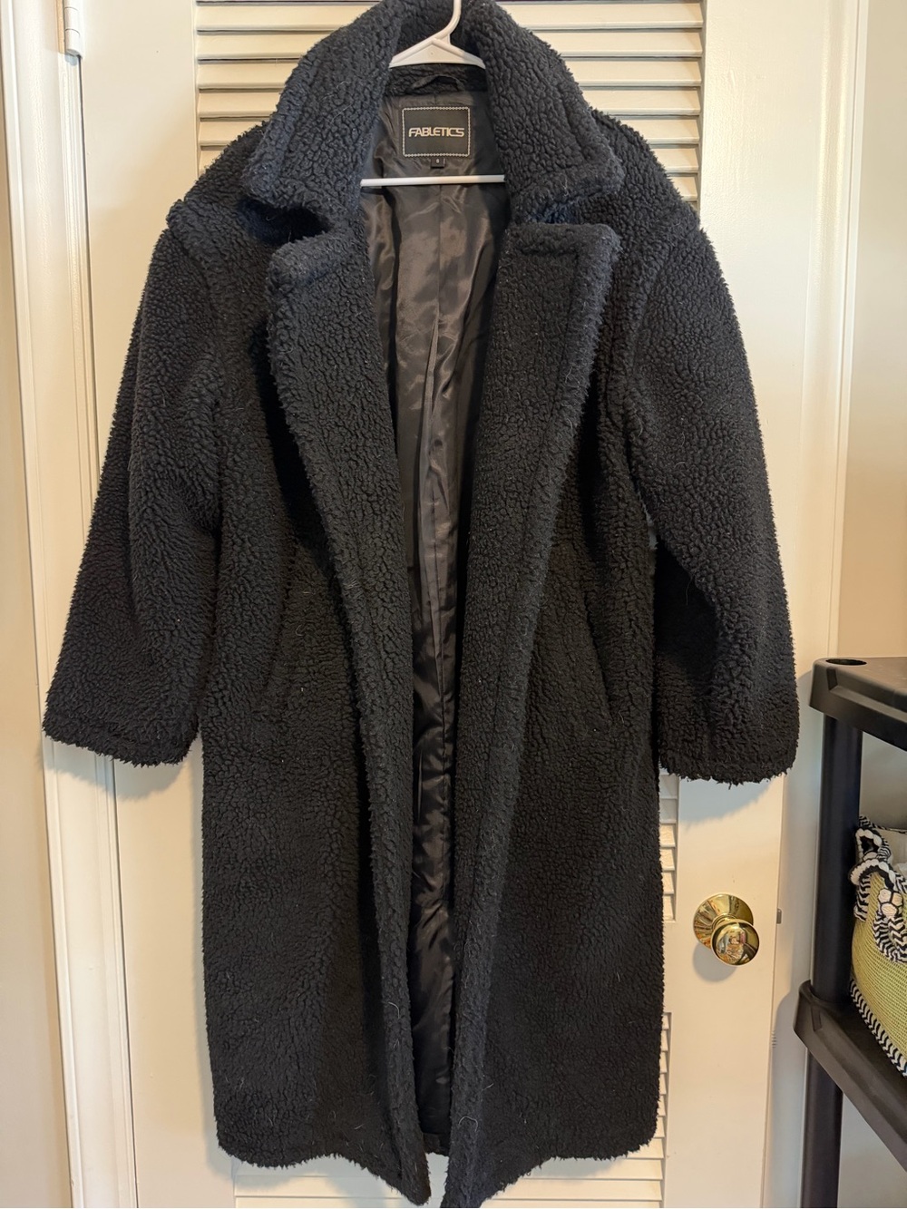 Fabletics Black Teddy Coat with Notched Collar